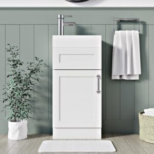 Elegant Crawley White 400mm vanity unit with chrome handle and ceramic wash basin