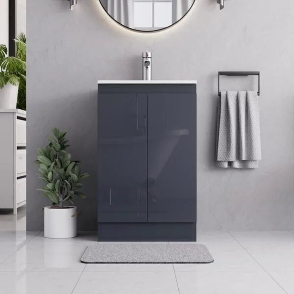 grey vanity unit with sink