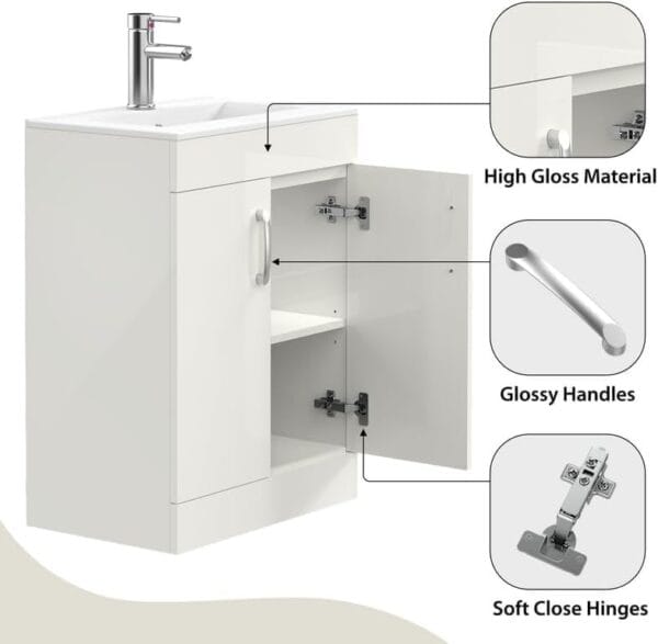 New York White 500mm Vanity Unit with Free Waste - Image 4