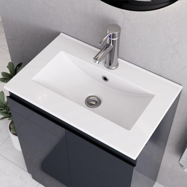 Denver Grey 600mm Vanity Unit with modern gloss finish and spacious storage