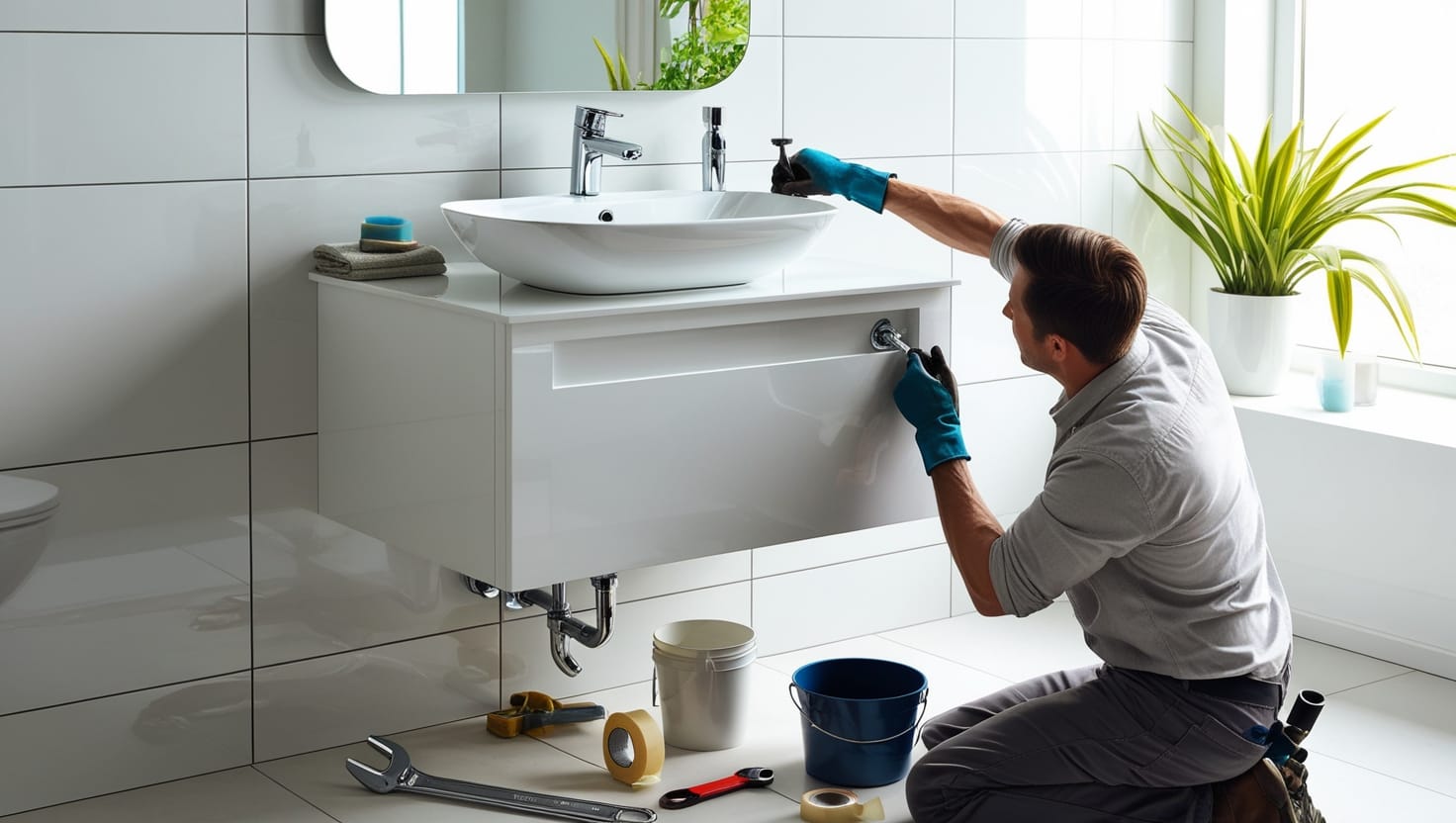 installing basin and tap to  bathroom vanity unit