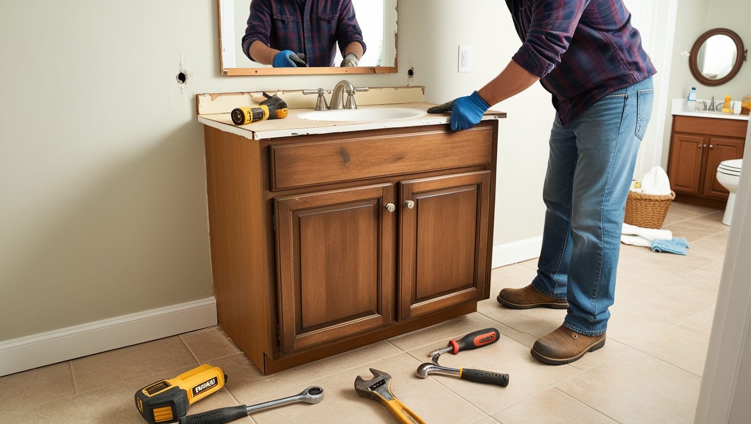 removing old bathroom vanity unit