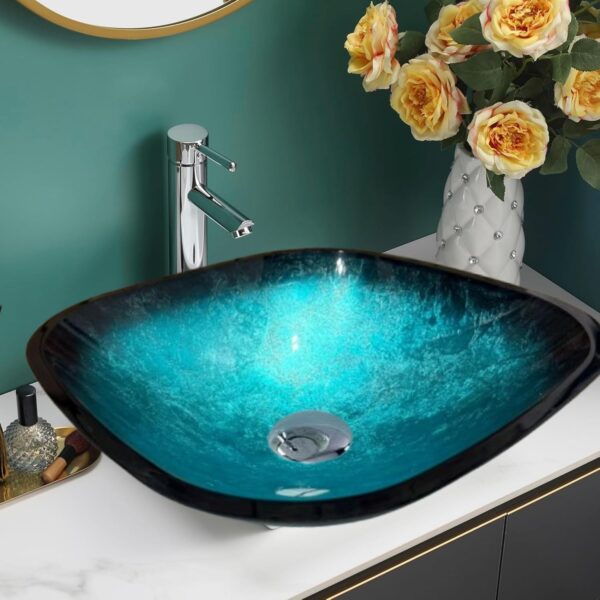 Stylish Blue Glass Basin Sink for Bathrooms