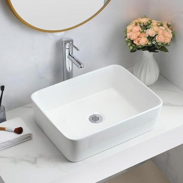 Ceramic bathroom countertop rectangle basin sink with waste for modern vanities