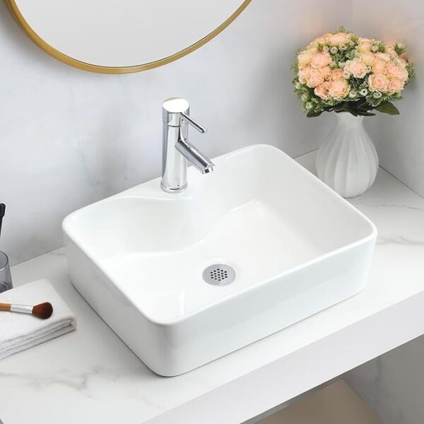 Gloss white ceramic cloakroom basin with countertop design for bathrooms