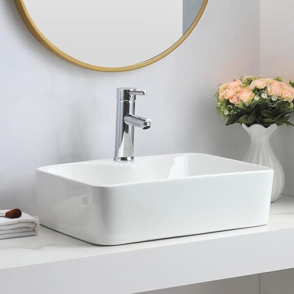 Ceramic Cloakroom Basin Gloss White Countertop Sink - Image 3