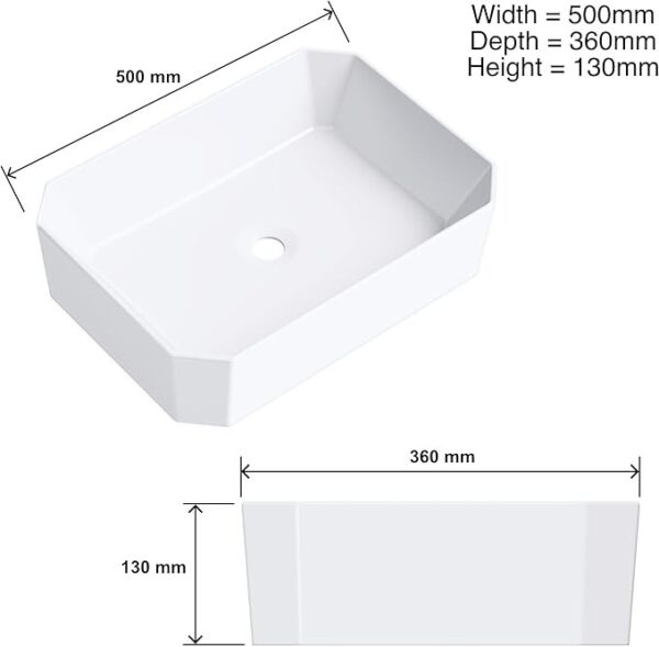 Ceramic Cloakroom Basin Gloss White Countertop Sink - Image 2