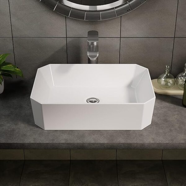 Gloss white ceramic cloakroom basin with countertop design for modern bathrooms