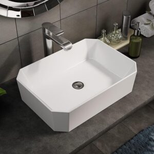 Gloss white ceramic cloakroom basin with countertop design for modern bathrooms