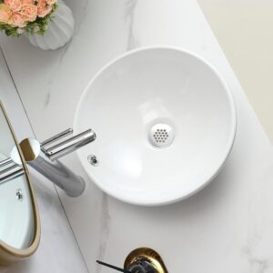 Glossy white round counter top basin for modern bathrooms and vanities