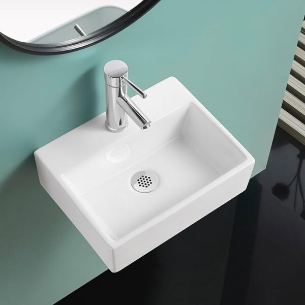 Modern Wall Hung Basin Square White Ceramic Space Saving Sink - Image 4