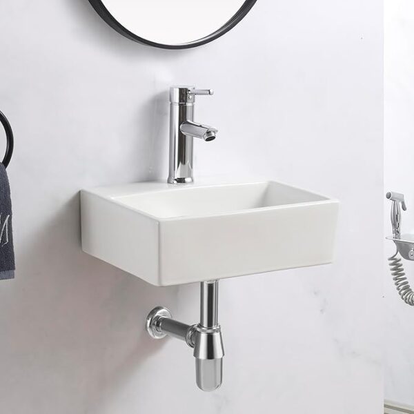 Modern Wall Hung Basin Square White Ceramic Space Saving Sink - Image 6