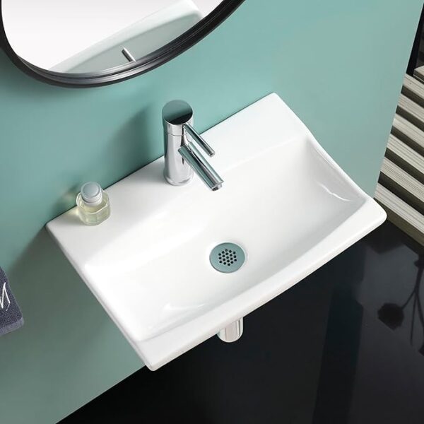 Modern wall mounted white ceramic cloakroom basin for bathrooms and vanities