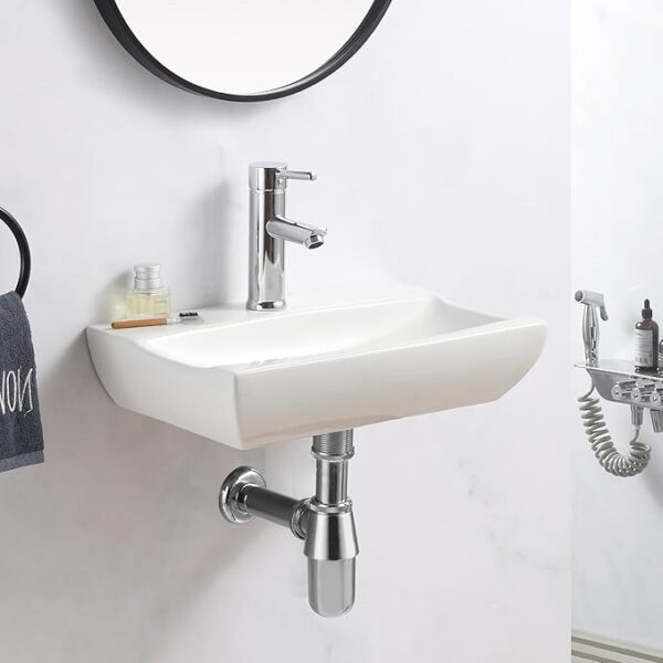 Modern wall mounted white ceramic cloakroom basin for bathrooms and vanities