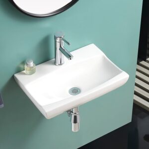 Modern wall mounted white ceramic cloakroom basin for bathrooms and vanities