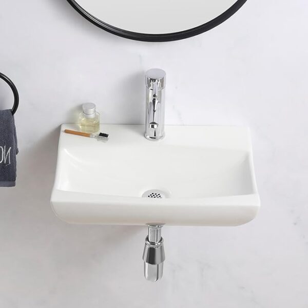 Modern wall mounted white ceramic cloakroom basin for bathrooms and vanities