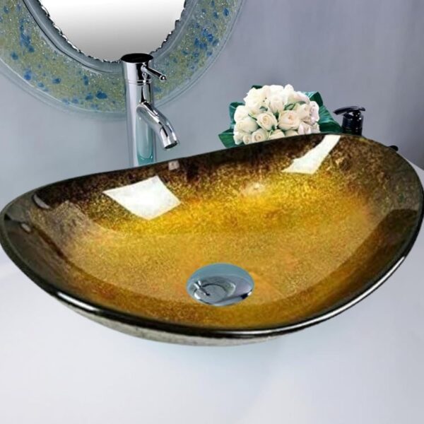 Oval Gold Glass Basin with Faucet