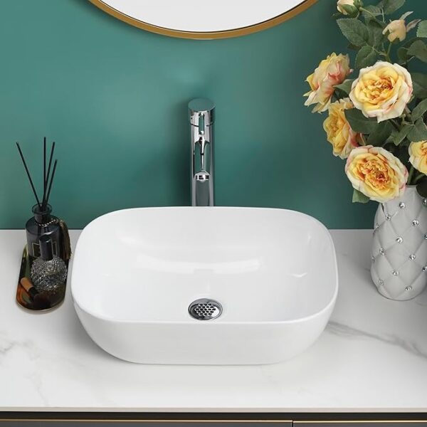 Premium gloss white rectangular counter top basin for cloakrooms and vanities