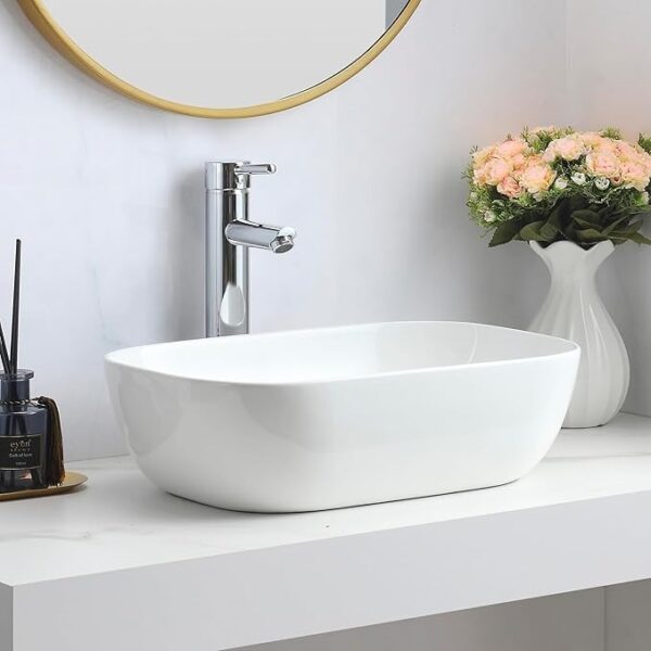 Premium gloss white rectangular counter top basin for cloakrooms and vanities