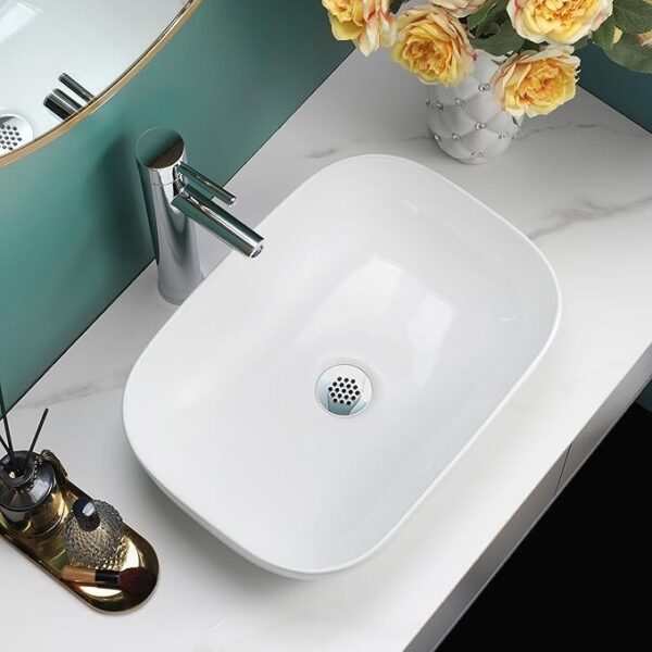 Gloss White Rectangular Countertop Basin - Image 4