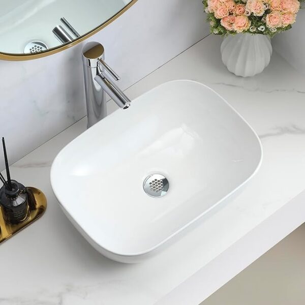 Premium gloss white rectangular counter top basin for cloakrooms and vanities