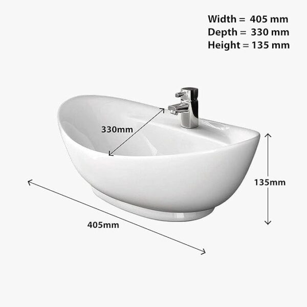 Sleek glossy white oval counter top basin for cloakrooms and vanities