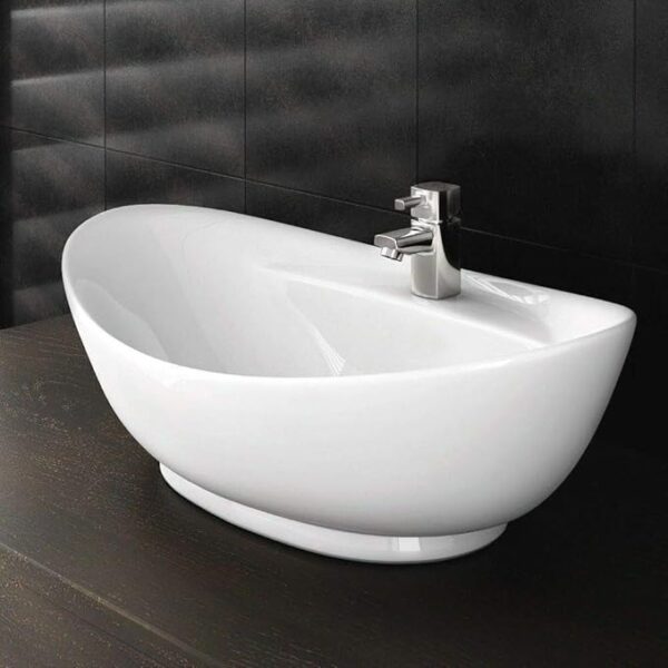 Sleek glossy white oval counter top basin for cloakrooms and vanities