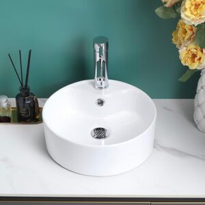 Stylish gloss white round countertop basin for contemporary bathrooms