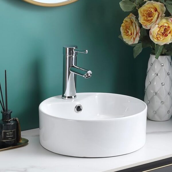 Stylish Gloss White Round Countertop Basin - Image 4