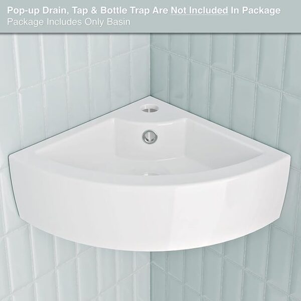 Corner Basin Wall Mounted White Ceramic Sink - Image 3