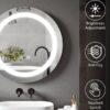 BELOFAY 600mm round LED bathroom mirror with anti-fog feature, touch sensor, brightness adjustment, and IP44 waterproof rating